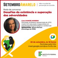 SETEMBRO AMARELO – Desafios da existência e superação das adversidades serão discutidos em roda de conversa promovida pelo IFRR